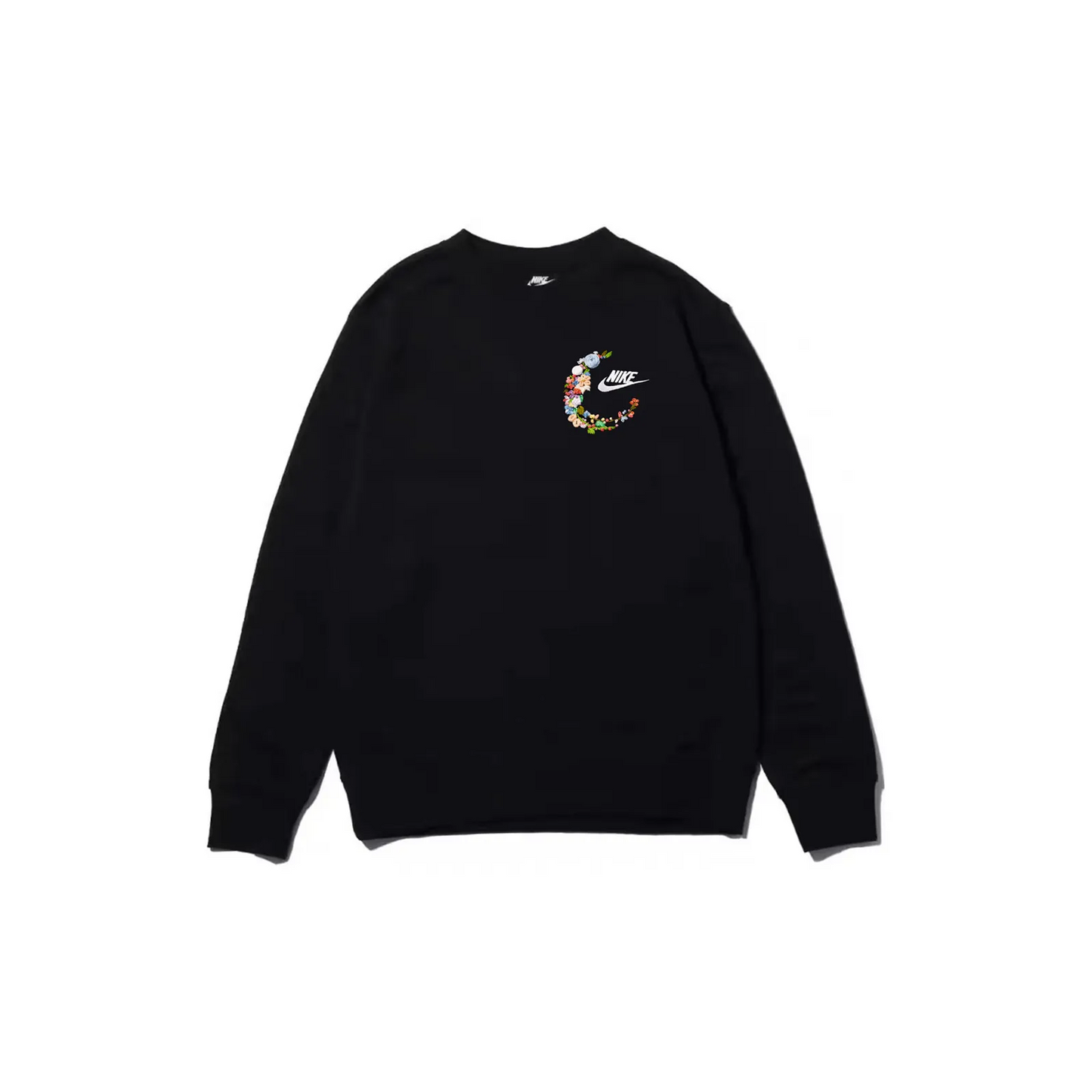 Custom Embroidery Nike Sweatshirt Black Colorful Floral
