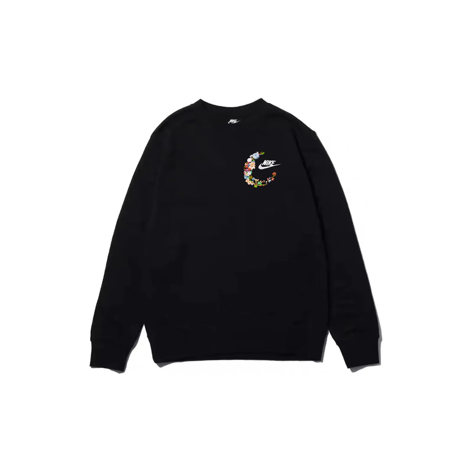 Custom Embroidery Nike Sweatshirt Black Colorful Floral