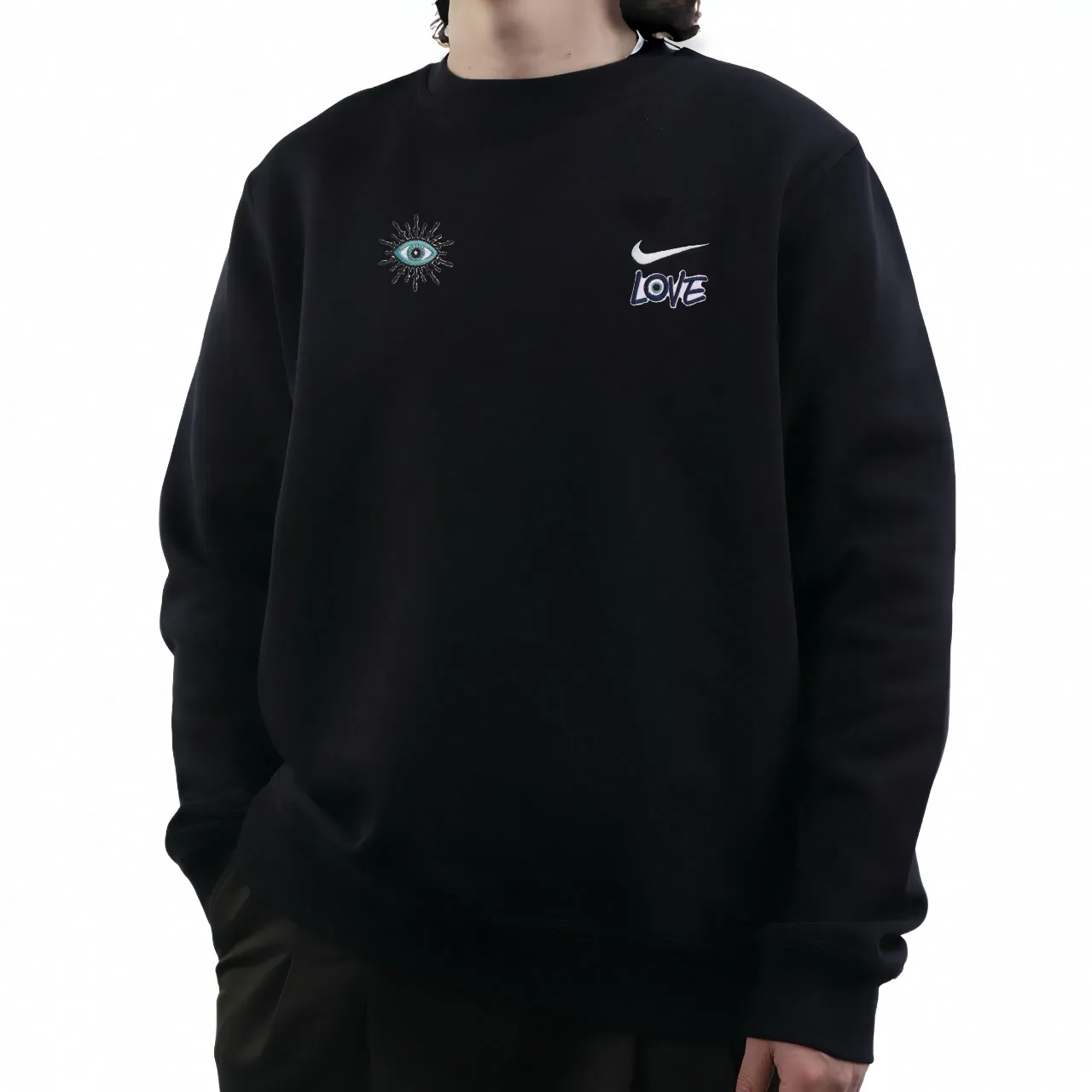 Custom Embroidery Nike Sweatshirt Black Evil - Eye Love Design