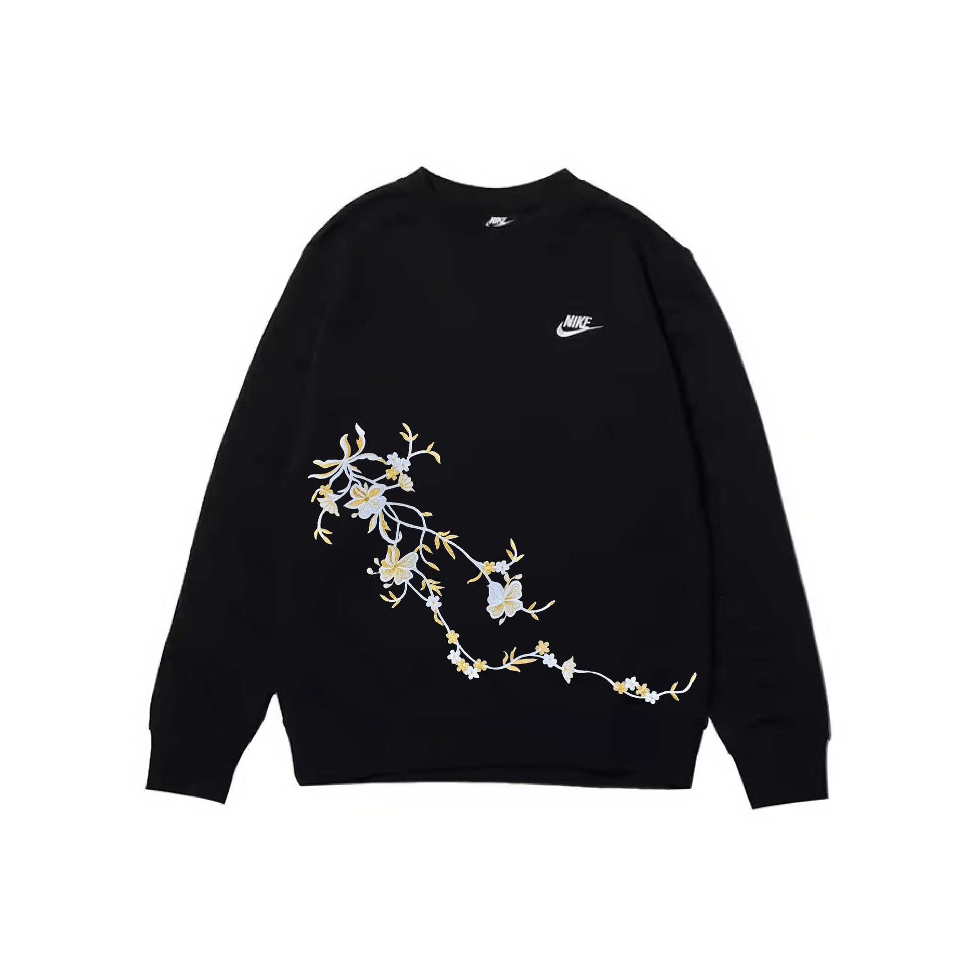 Custom Embroidery Nike Sweatshirt Black Floral Pattern