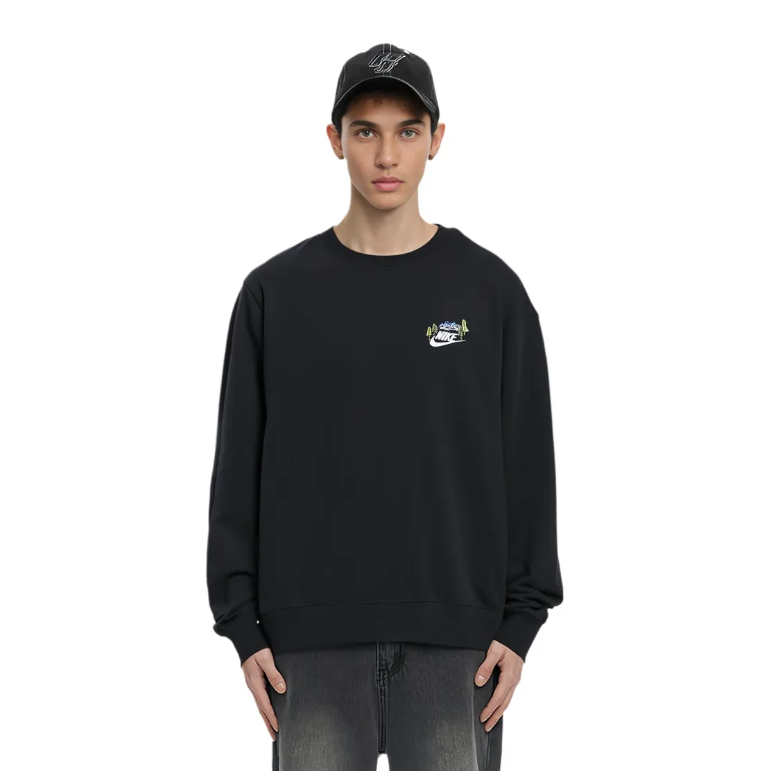 Custom Embroidery Nike Sweatshirt Black Mountain Tree