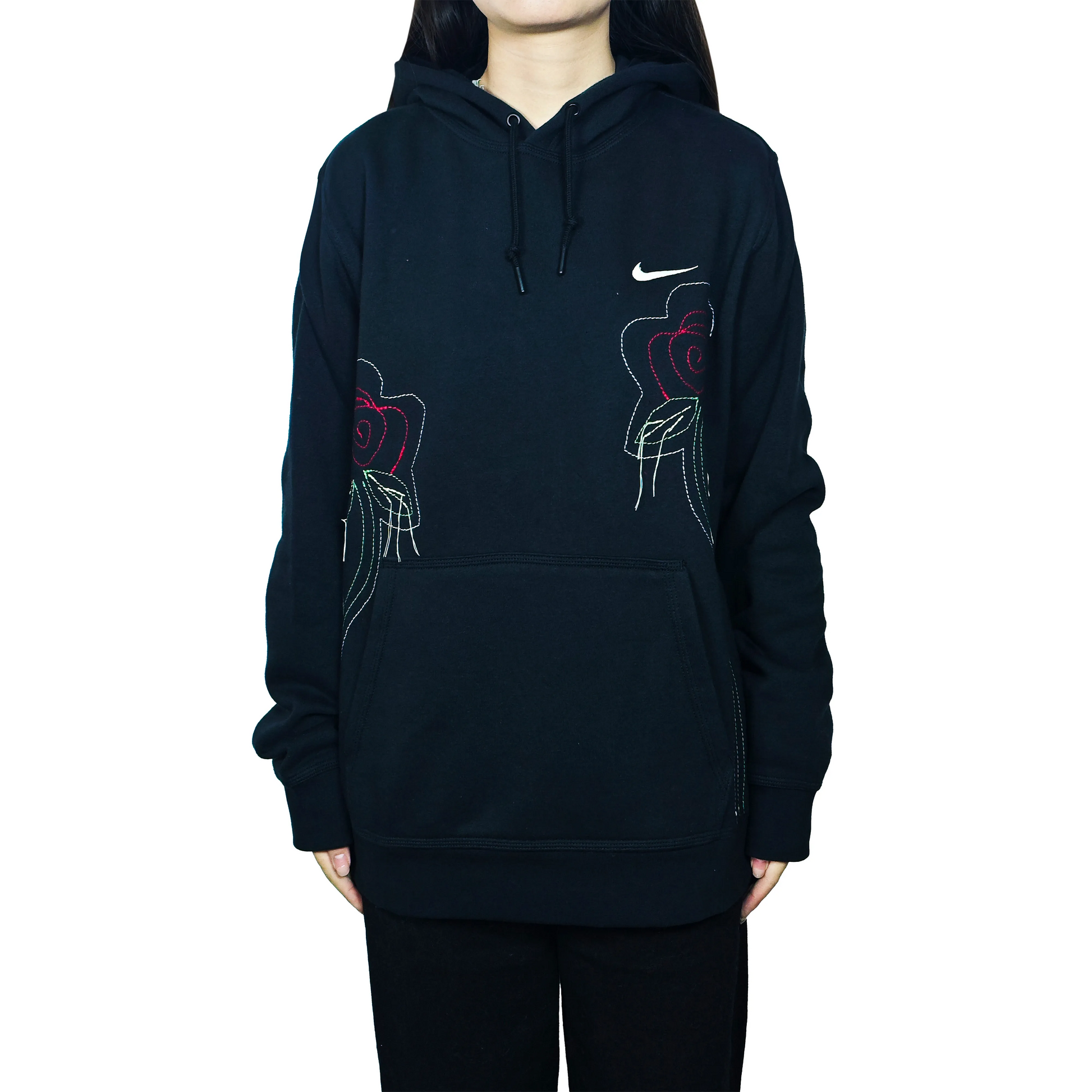 Custom Embroidery Nike Sweatshirt Black Rose Pattern