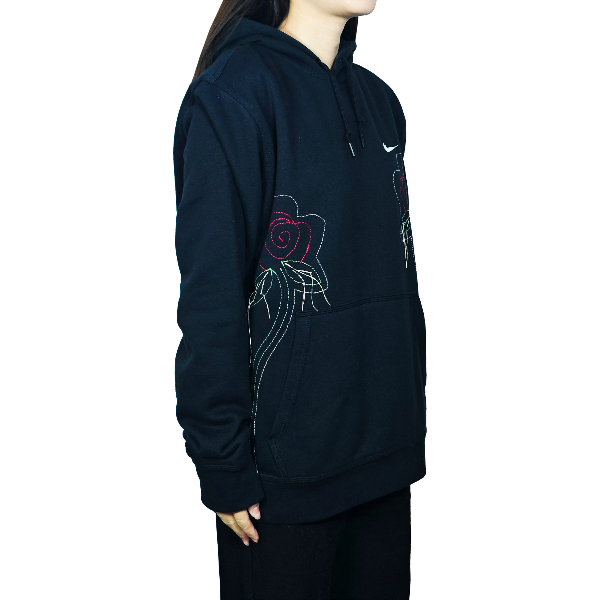 Custom Embroidery Nike Sweatshirt Black Rose Pattern