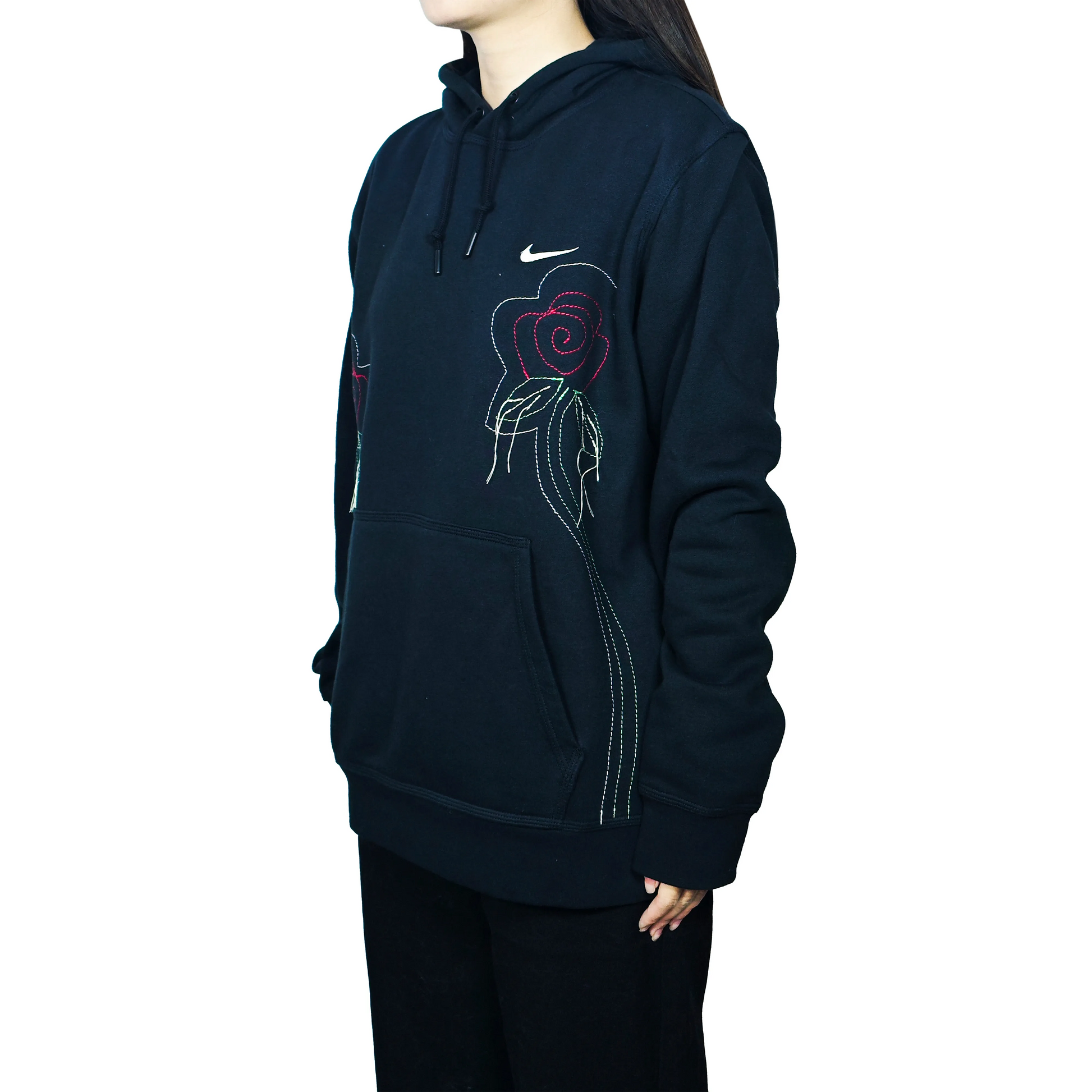 Custom Embroidery Nike Sweatshirt Black Rose Pattern
