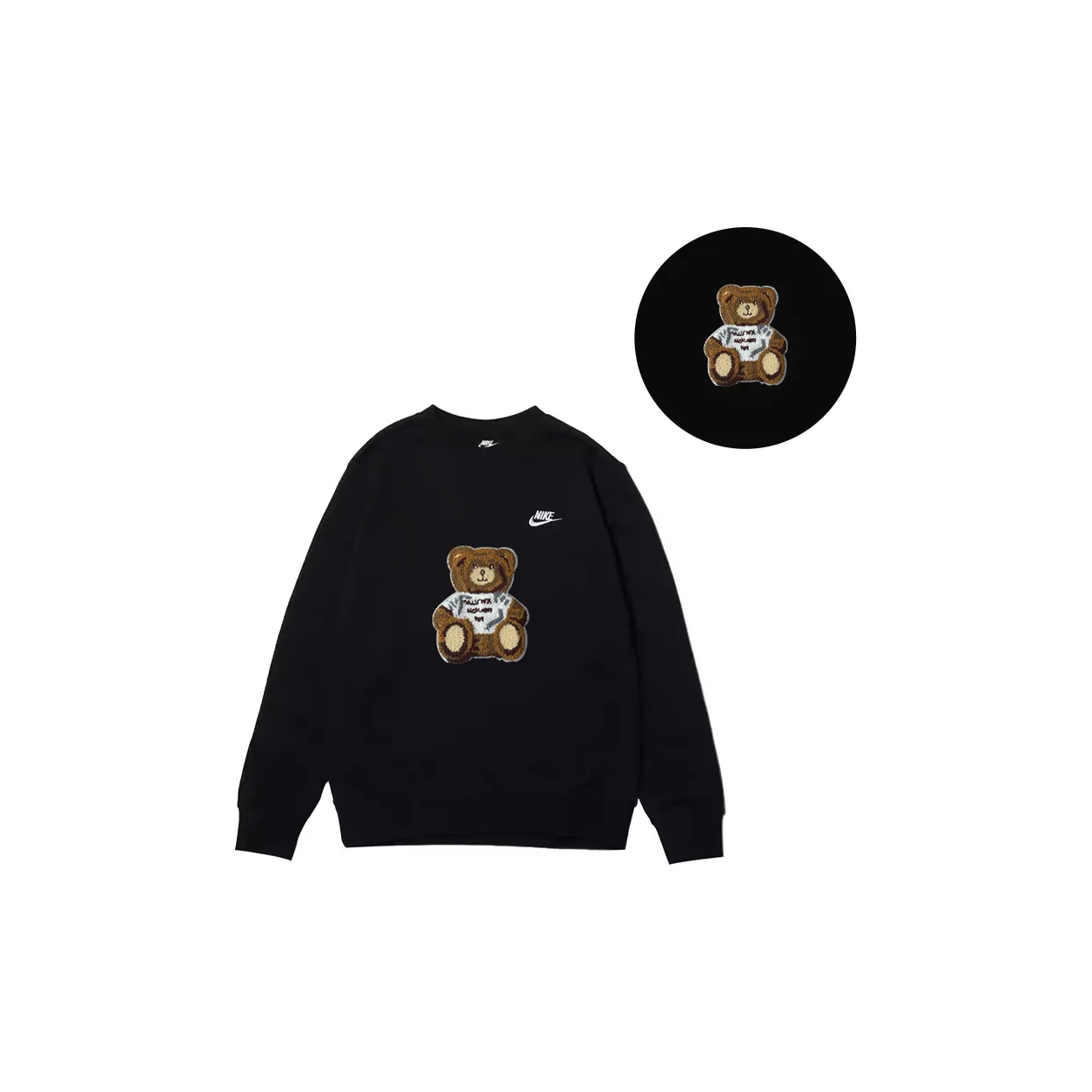 Custom Embroidery Nike Sweatshirt Black Teddy Bear Design