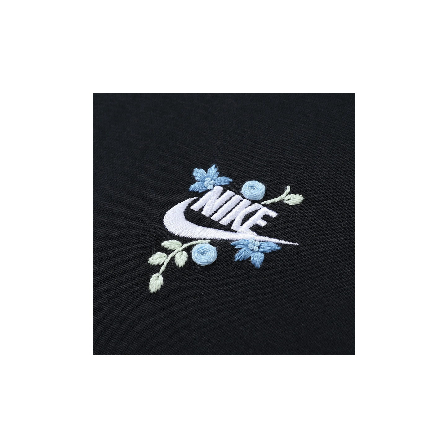 Custom Embroidery Nike Sweatshirt Black With Blue Flower