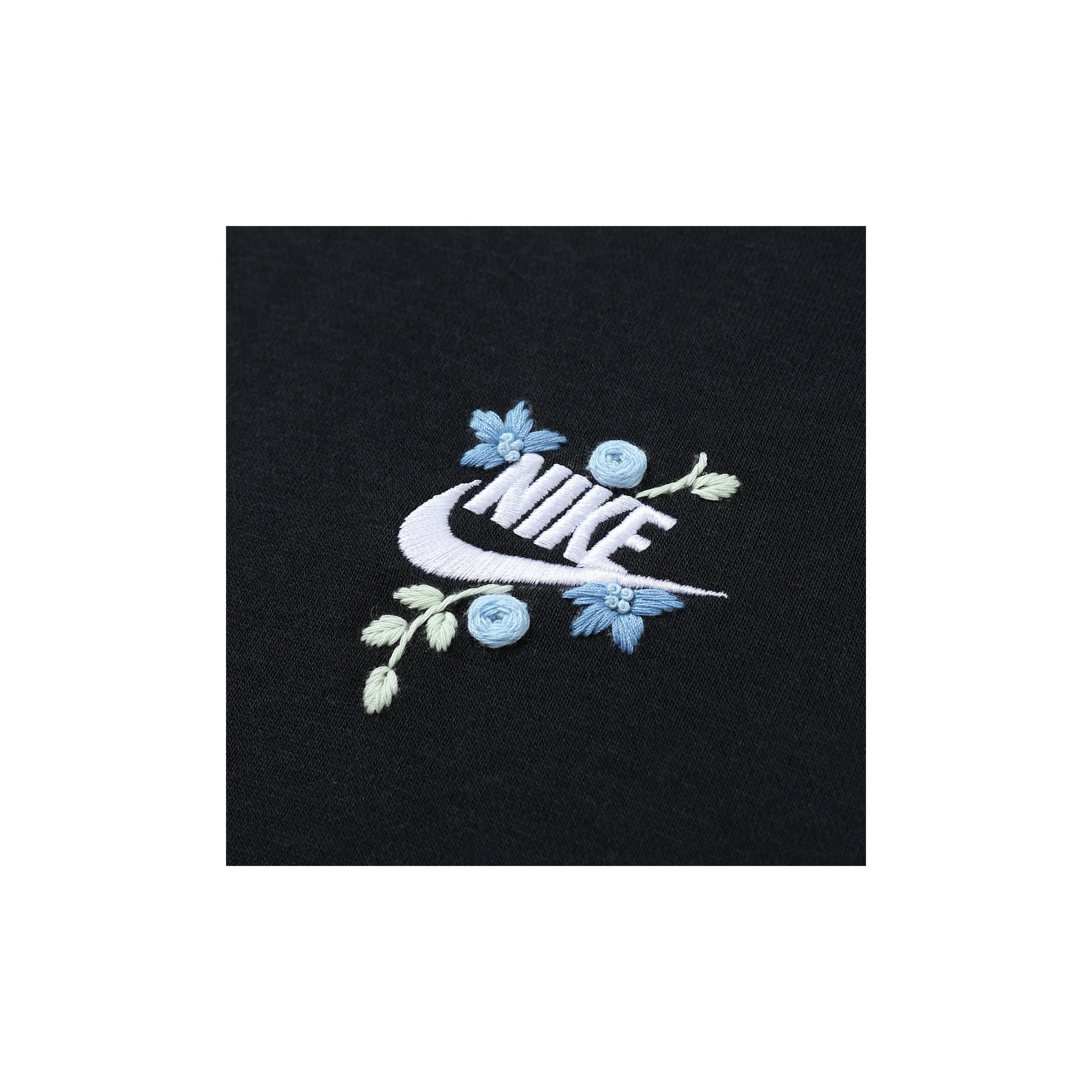 Custom Embroidery Nike Sweatshirt Black With Blue Flower