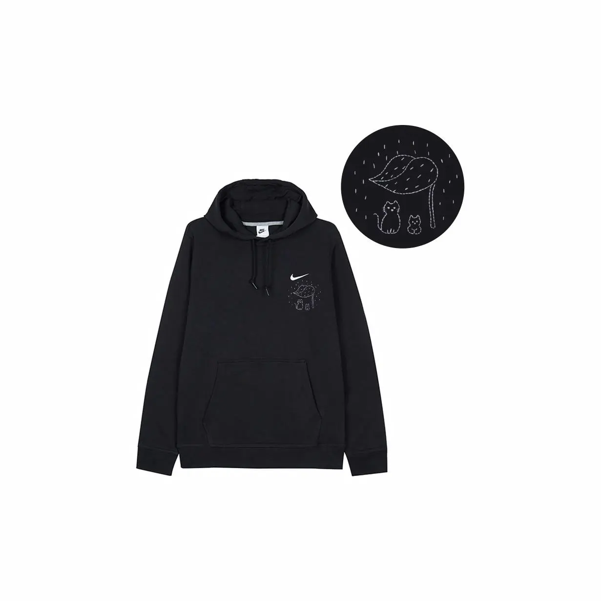 Custom Embroidery Nike Sweatshirt Black With Cat And Leaf Pattern