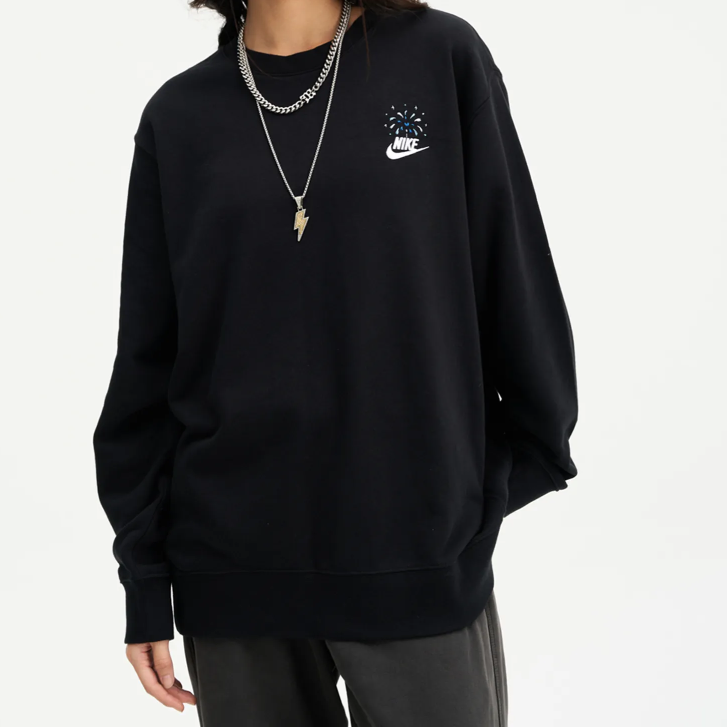 Custom Embroidery Nike Sweatshirt Black With Fireworks