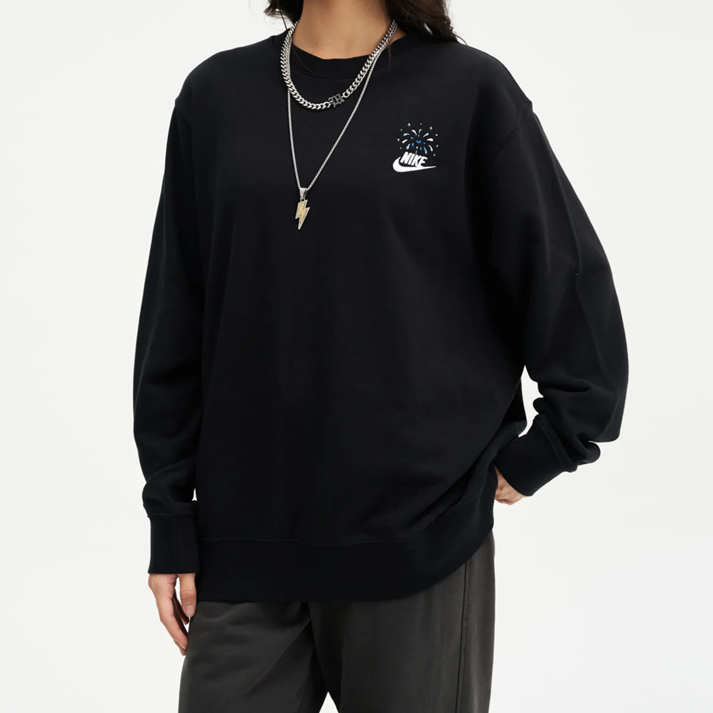 Custom Embroidery Nike Sweatshirt Black With Fireworks