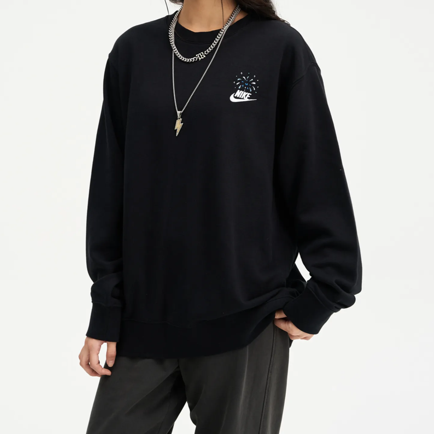 Custom Embroidery Nike Sweatshirt Black With Fireworks