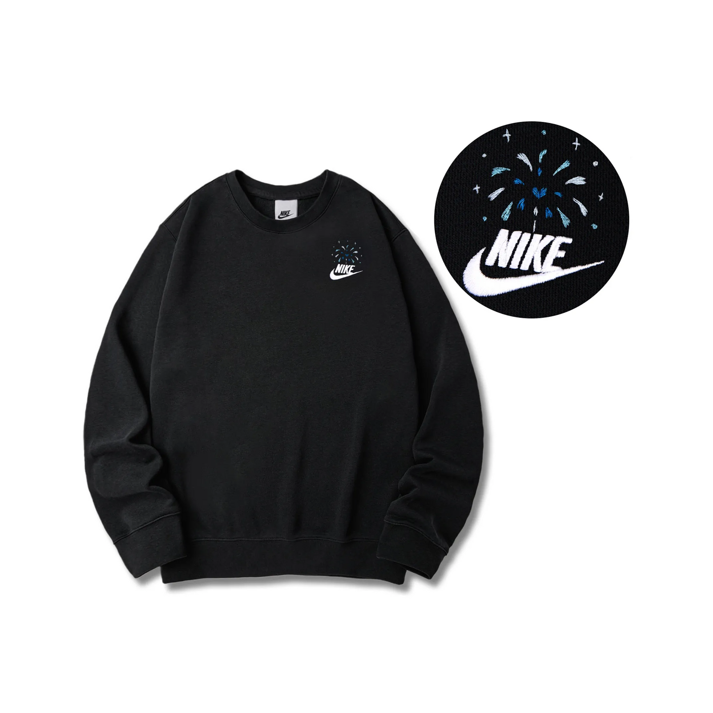 Custom Embroidery Nike Sweatshirt Black With Fireworks
