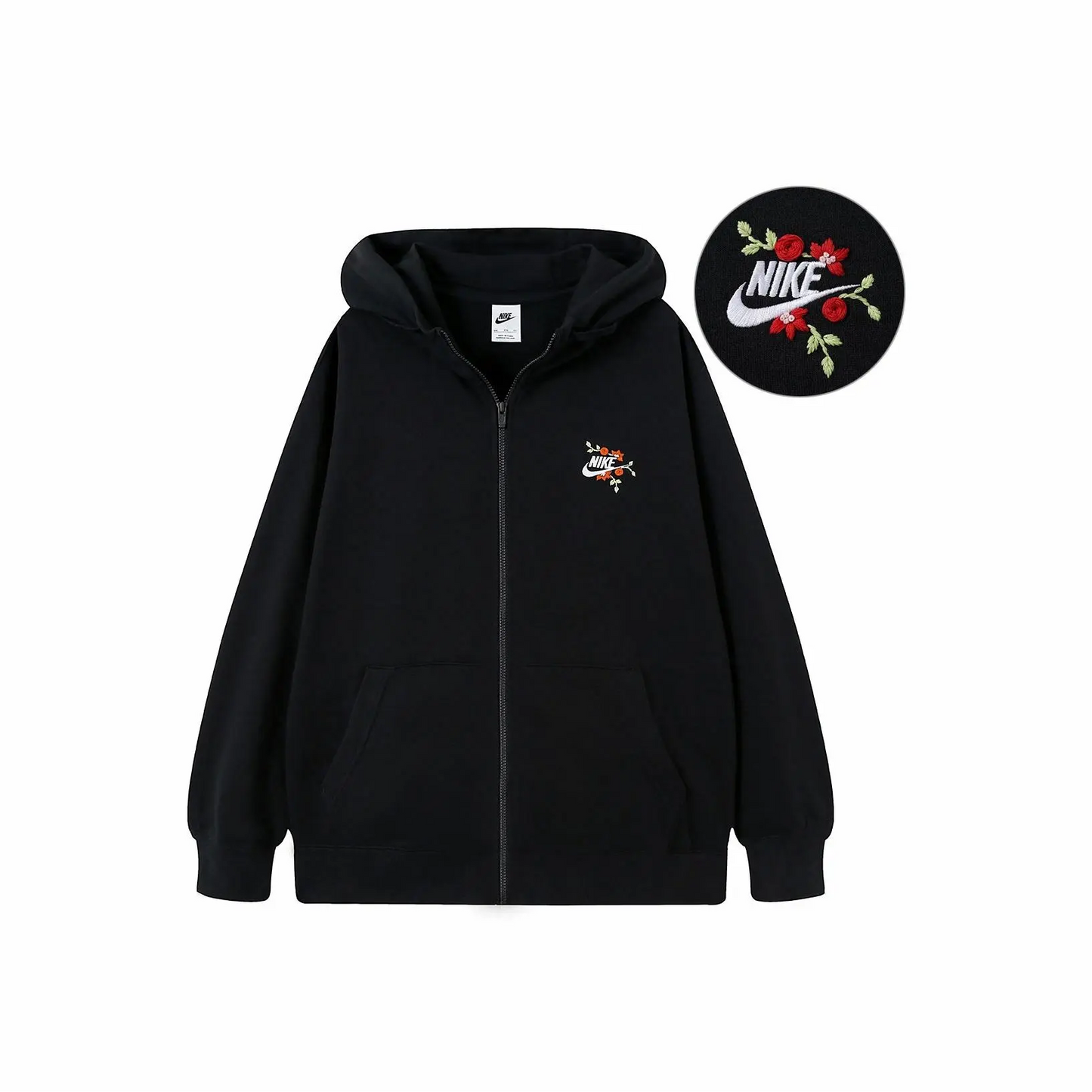 Custom Embroidery Nike Sweatshirt Black With Red Floral