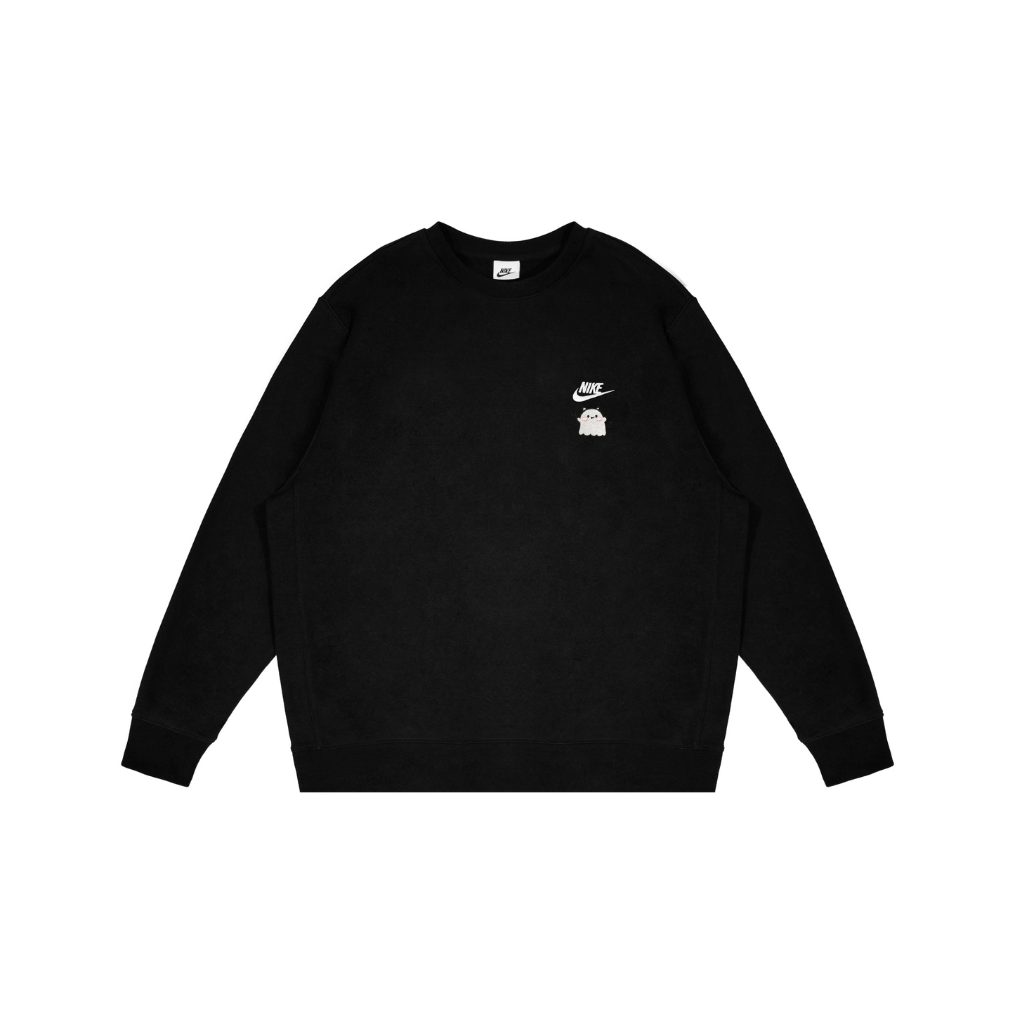 Custom Embroidery Nike Sweatshirt Black With White Cute Ghost