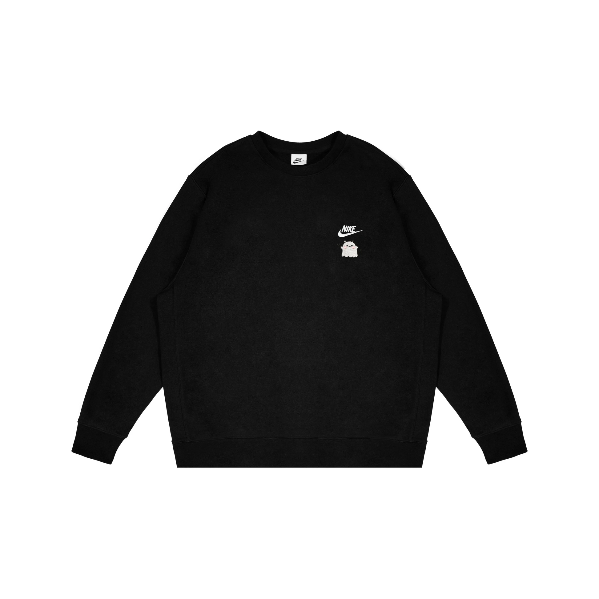 Custom Embroidery Nike Sweatshirt Black With White Cute Ghost
