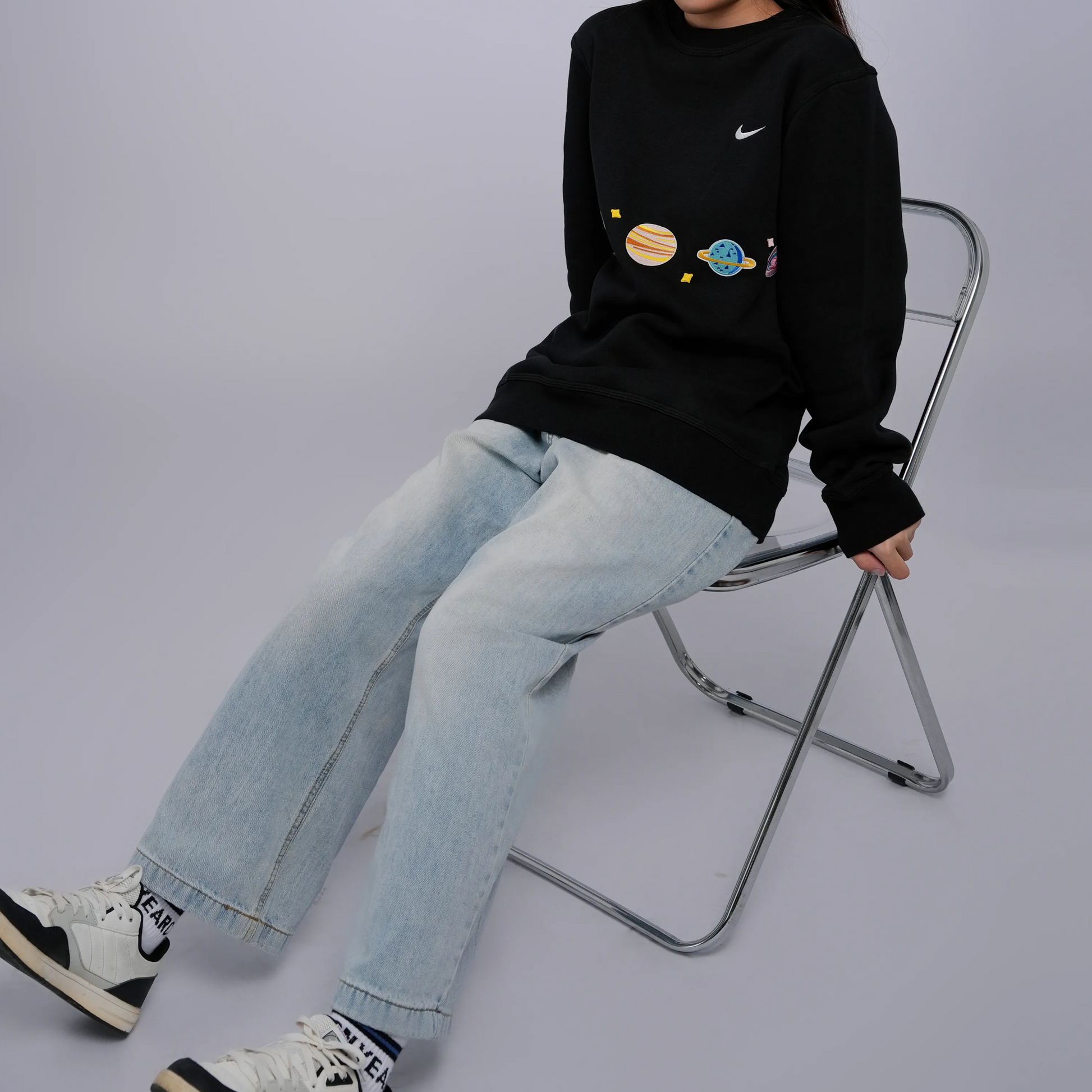 Custom Nike Sweatshirt Black Colorful Planets