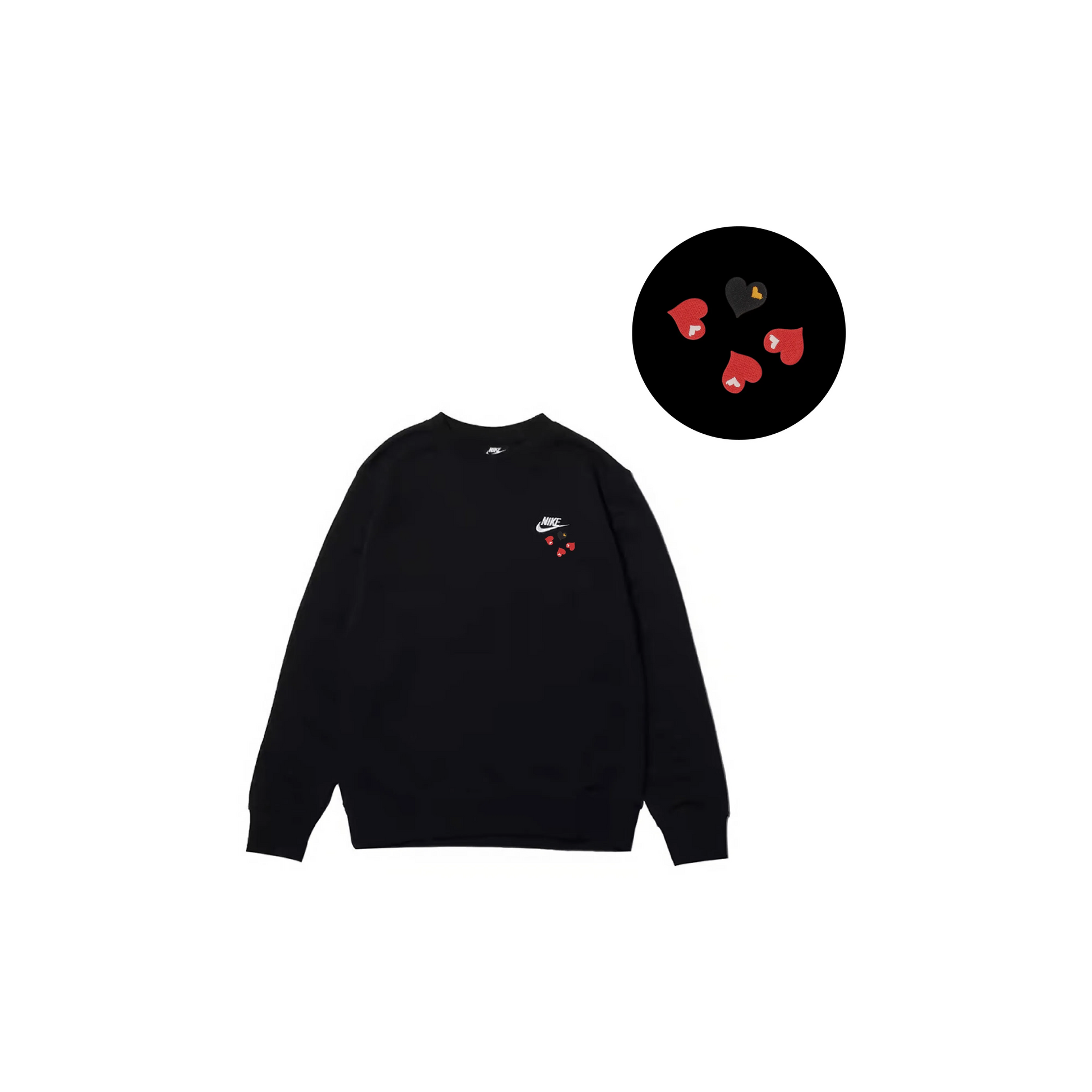 Custom Nike Sweatshirt Black Red Heart Design