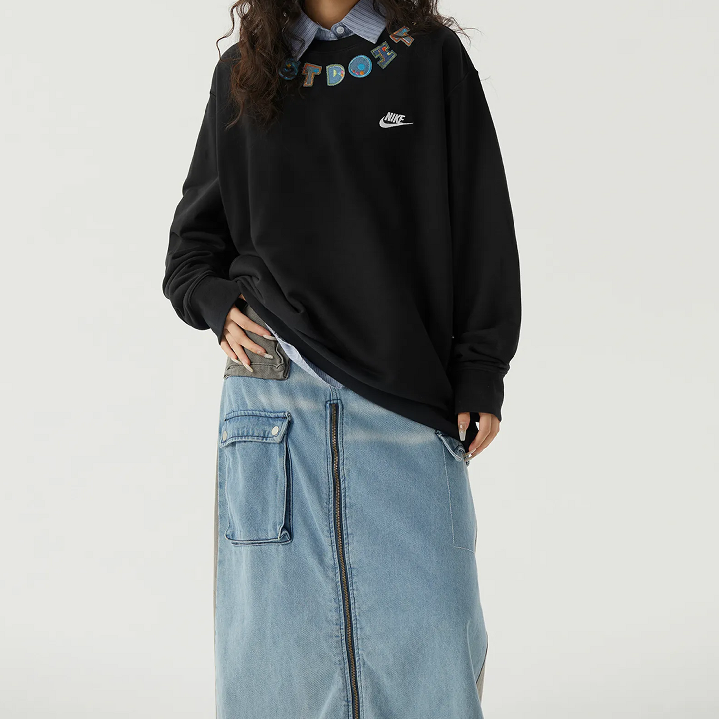 Custom Nike Sweatshirt Black Star Accent Just Do It