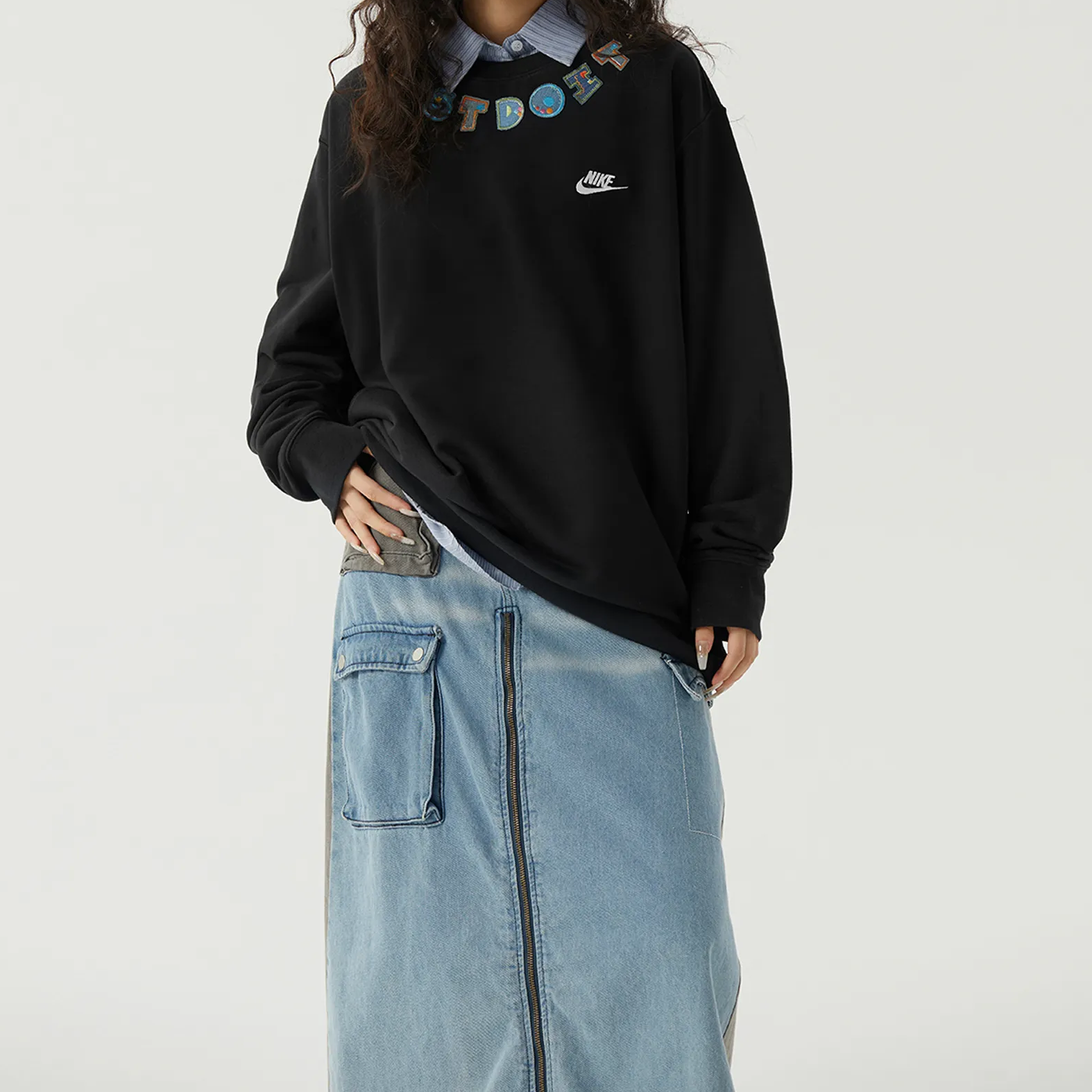 Custom Nike Sweatshirt Black Star Accent Just Do It