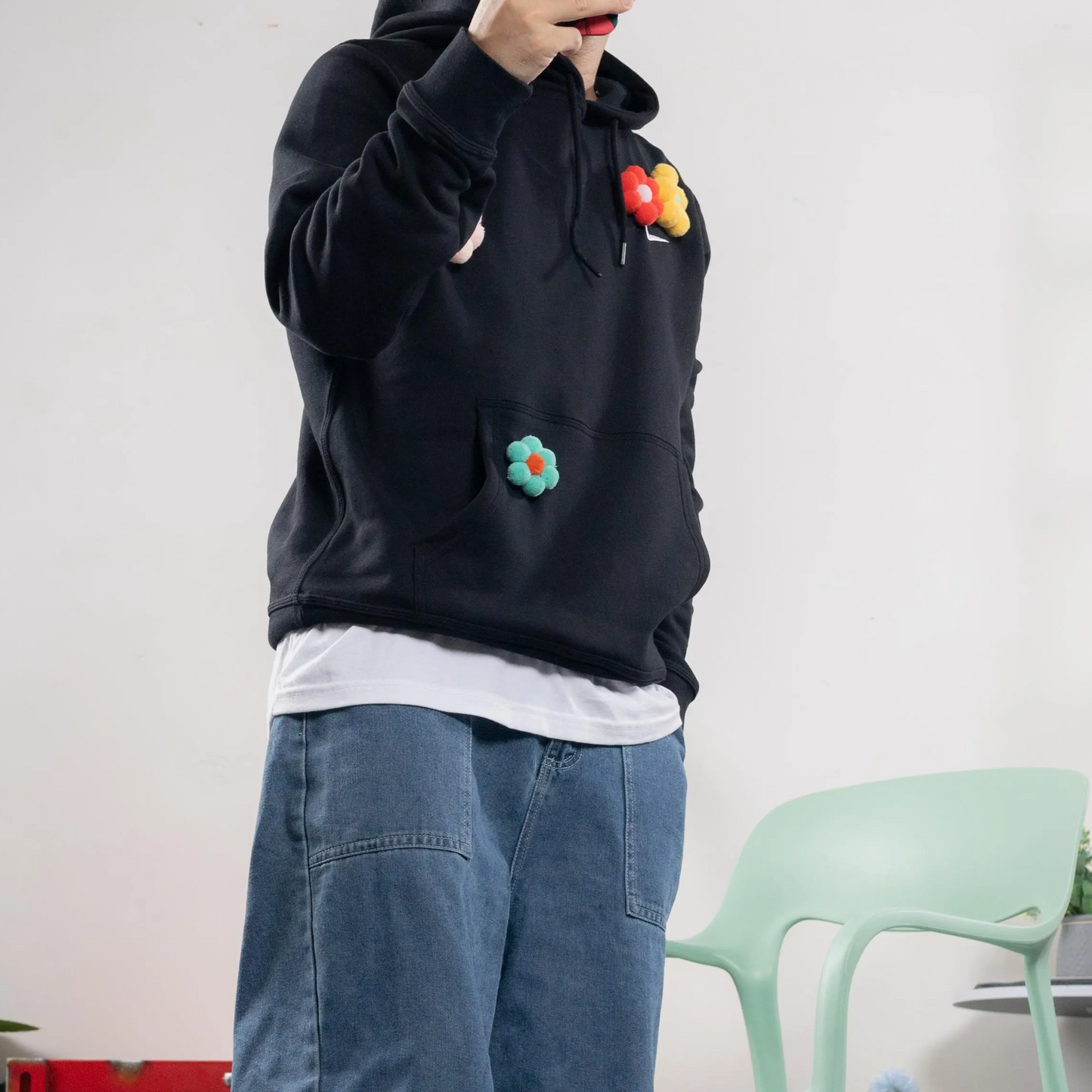 Custom Nike Sweatshirt Black With Colorful Flower Patches