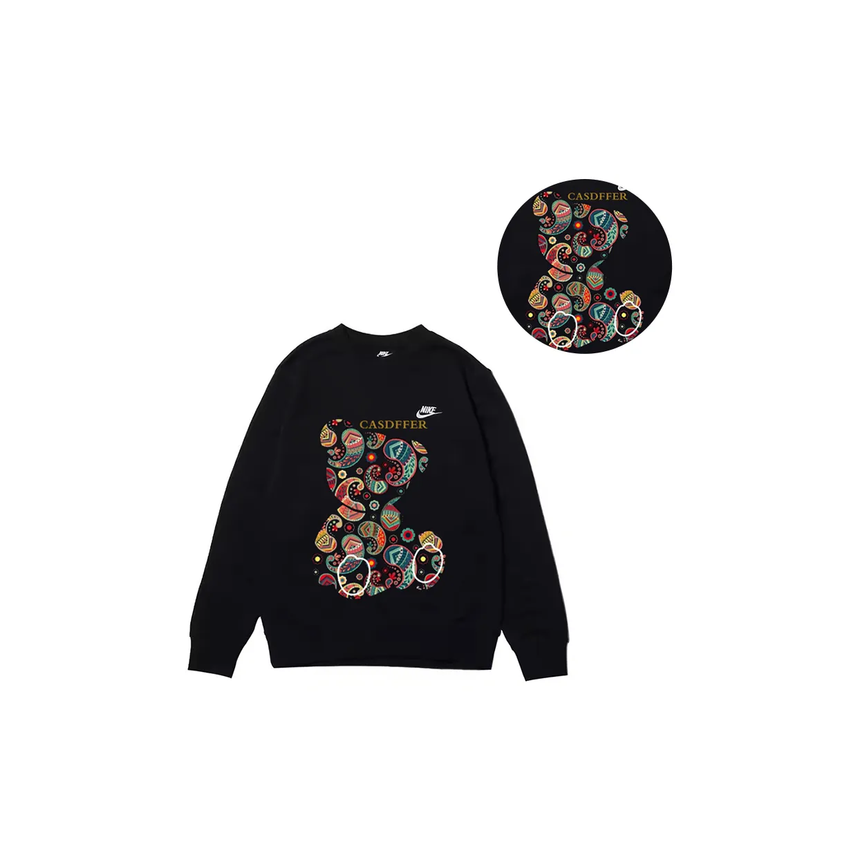Custom Nike Sweatshirt Black With Colorful Paisley Teddy Bear