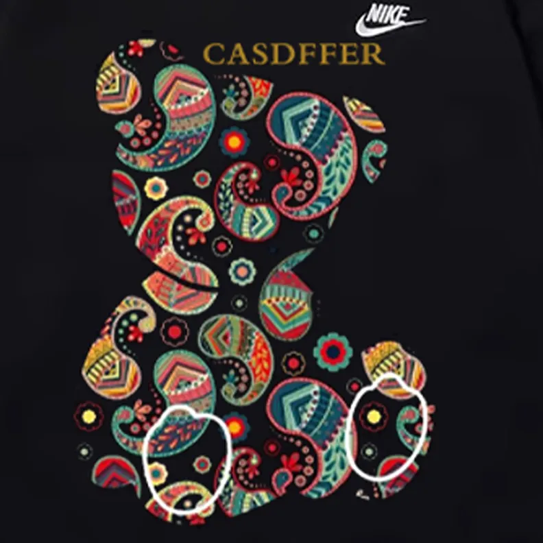 Custom Nike Sweatshirt Black With Colorful Paisley Teddy Bear