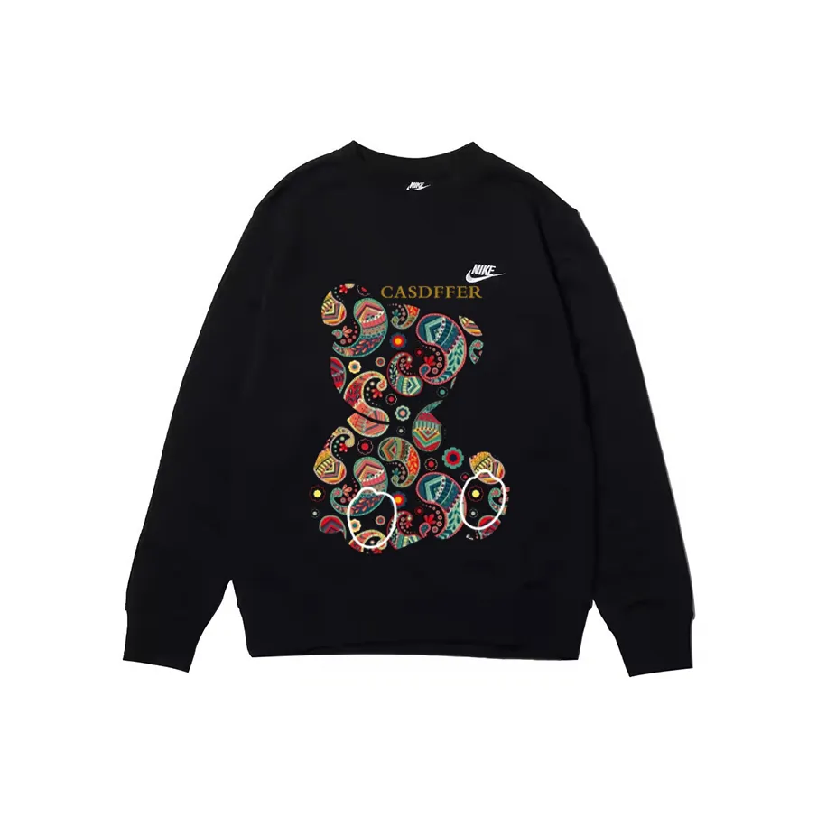Custom Nike Sweatshirt Black With Colorful Paisley Teddy Bear