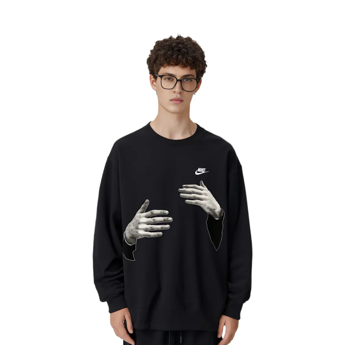 Custom Nike Sweatshirt Black With HAnds Pattern