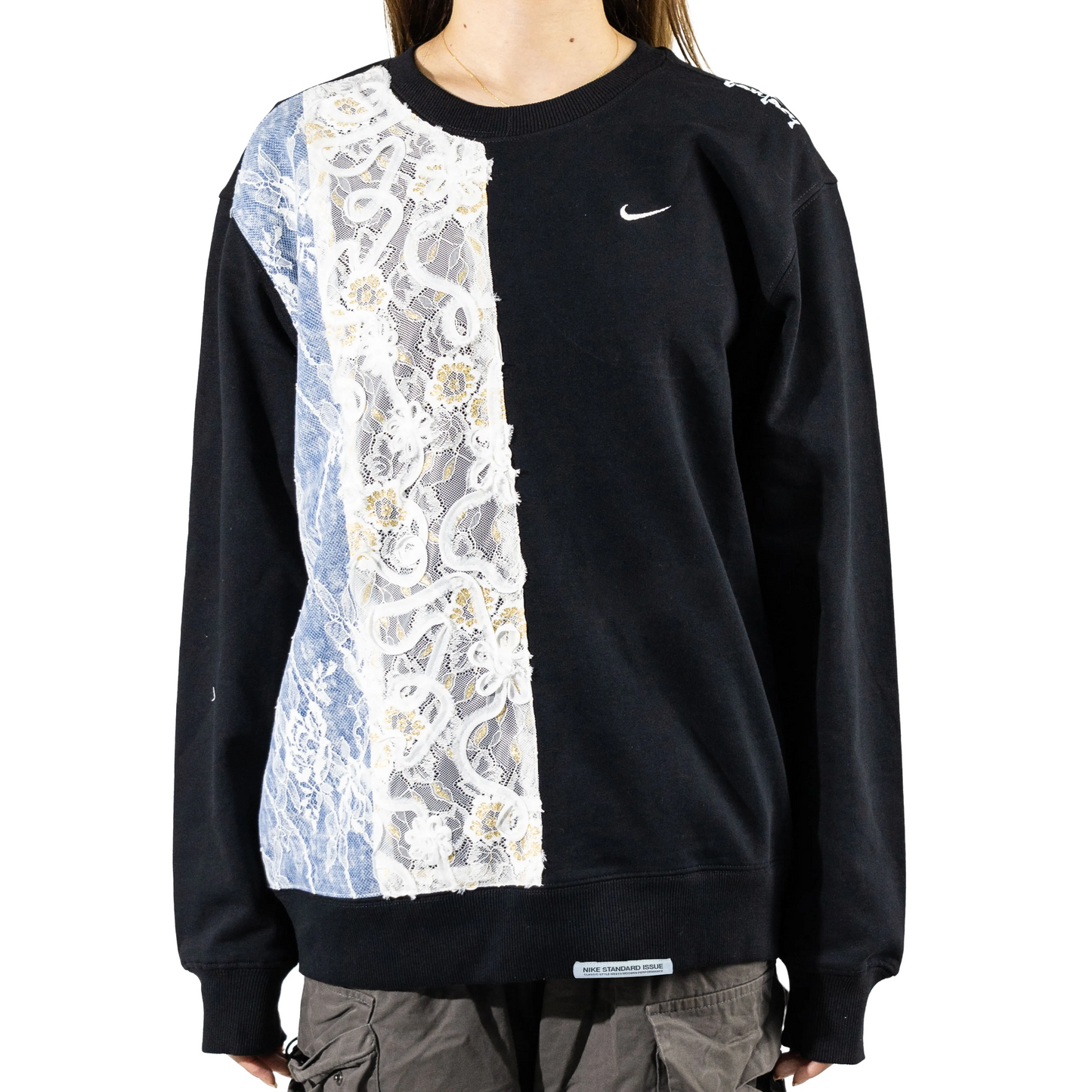 Custom Nike Sweatshirt Black With Lace Panel