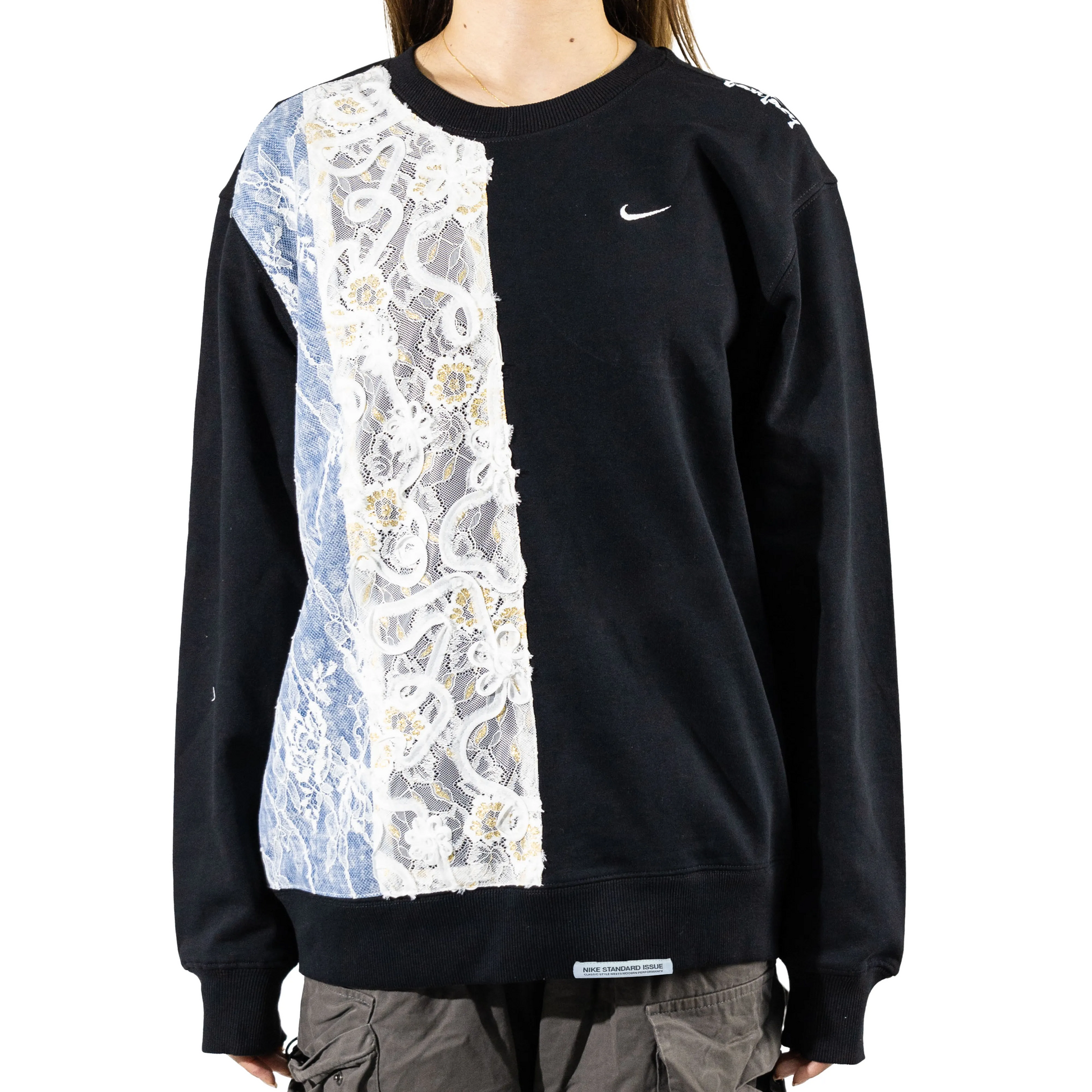 Custom Nike Sweatshirt Black With Lace Panel