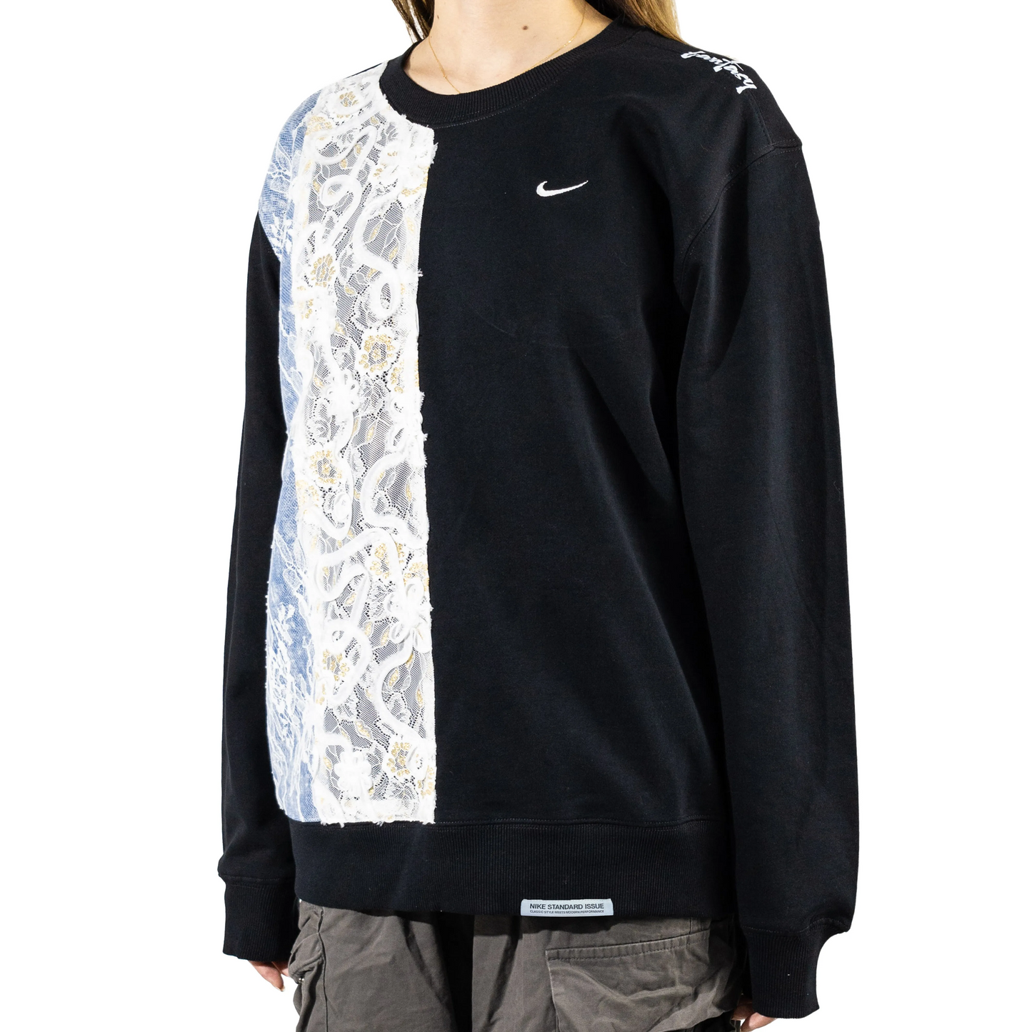 Custom Nike Sweatshirt Black With Lace Panel