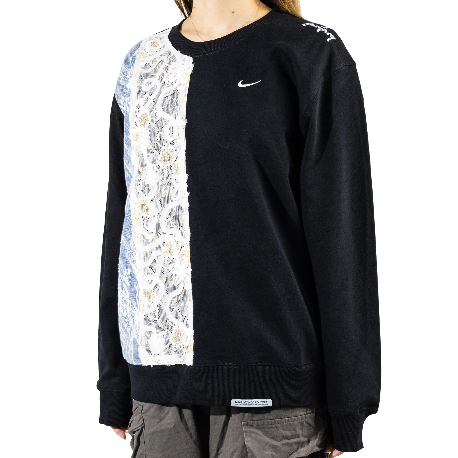 Custom Nike Sweatshirt Black With Lace Panel