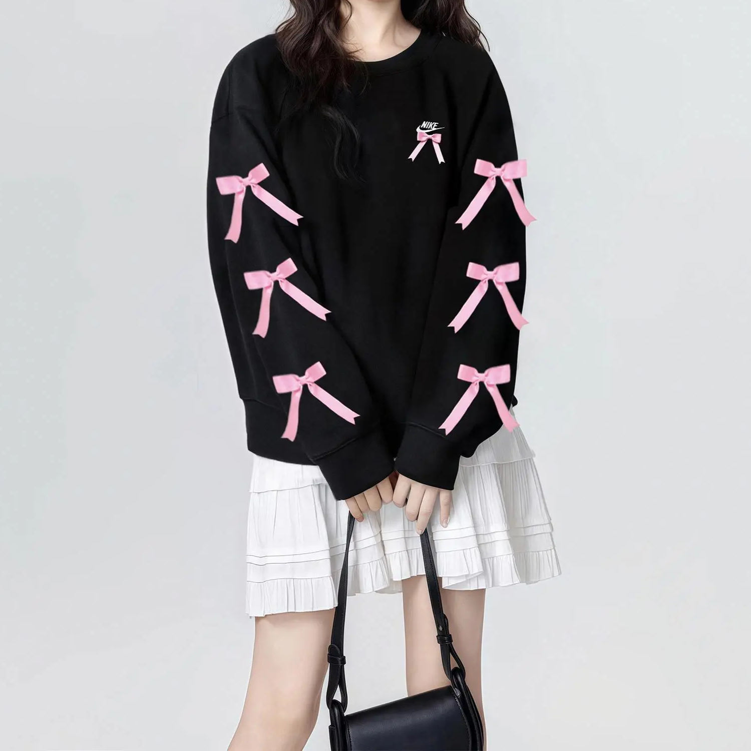 Custom Nike Sweatshirt Black With Pink Bows