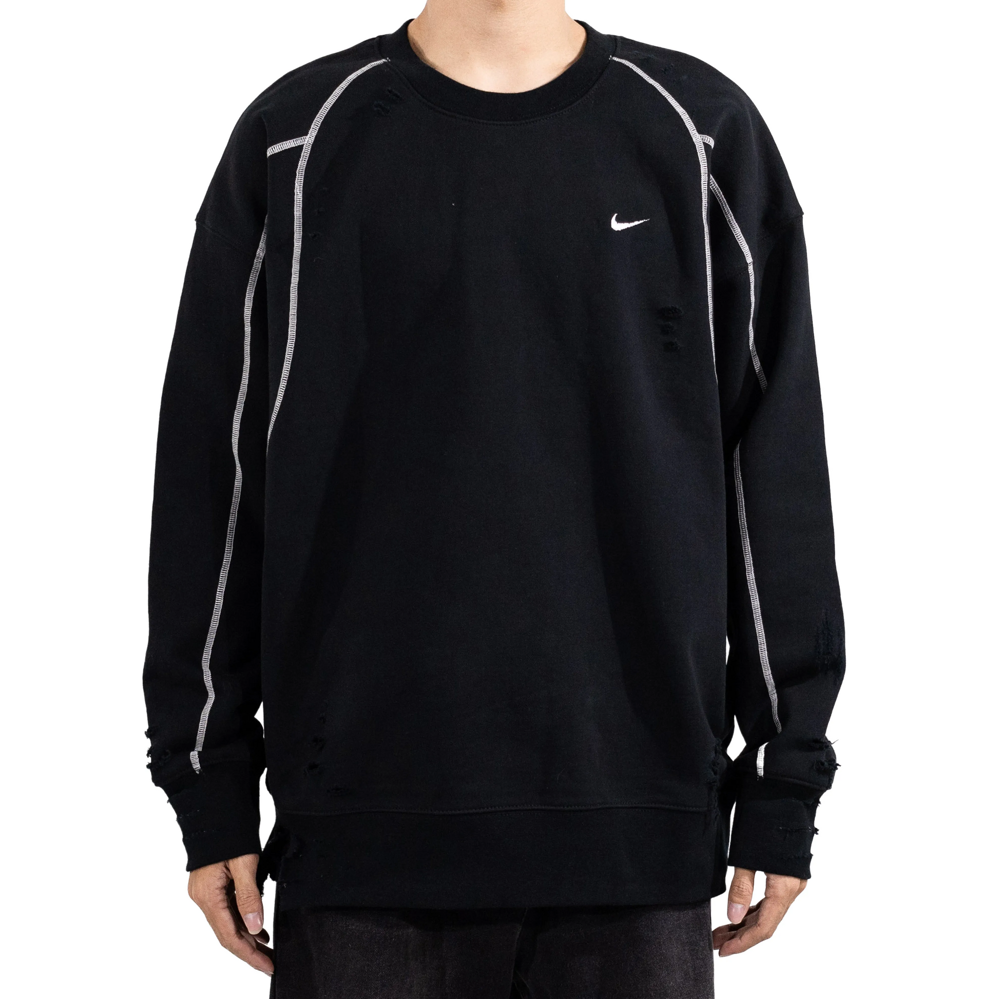 Custom Nike Sweatshirt Black With White Lines And Rips