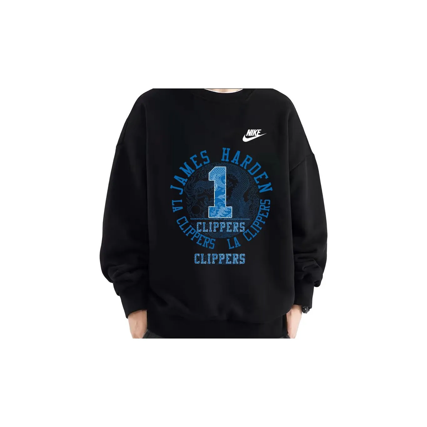 Custom Nike Sweatshirt James Harden Clippers Theme Black Blue