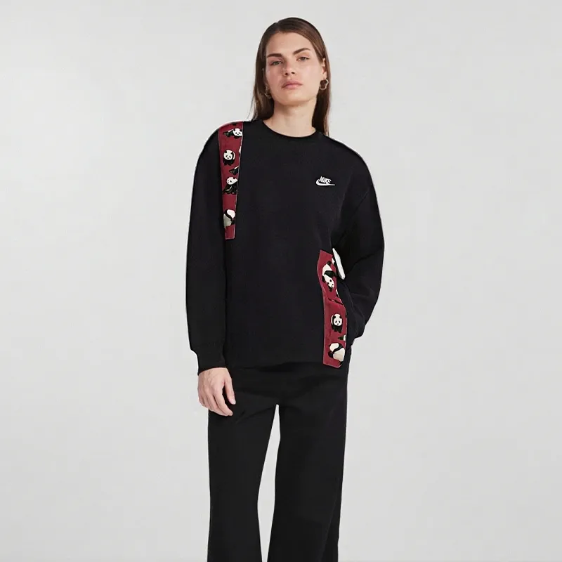 Custom Nike Sweatshirt PAnda Pattern Black Red