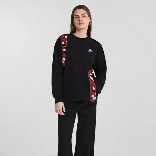 Custom Nike Sweatshirt PAnda Pattern Black Red