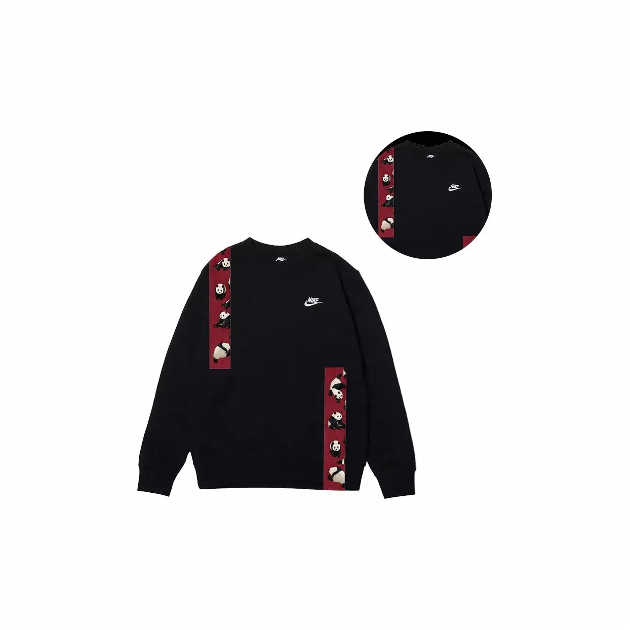 Custom Nike Sweatshirt PAnda Pattern Black Red