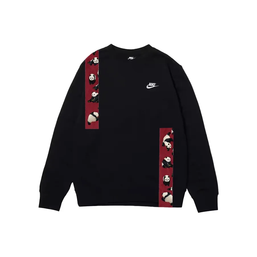 Custom Nike Sweatshirt PAnda Pattern Black Red