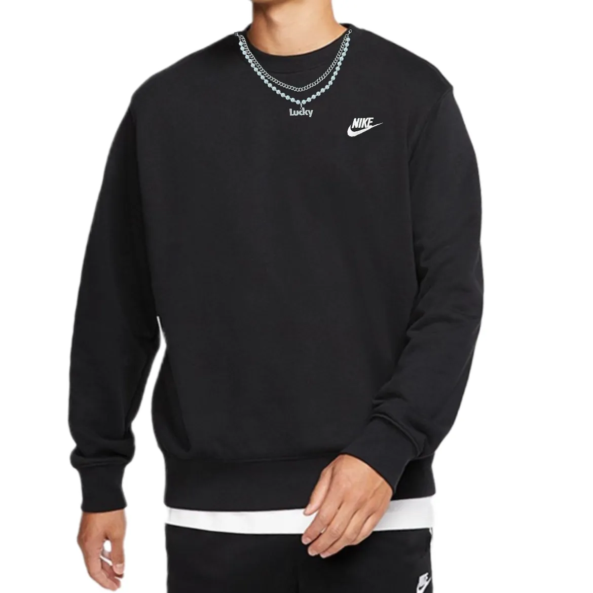 Custom Nike Sweatshirt Solid Black With Chain