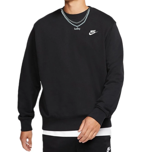 Custom Nike Sweatshirt Solid Black With Chain