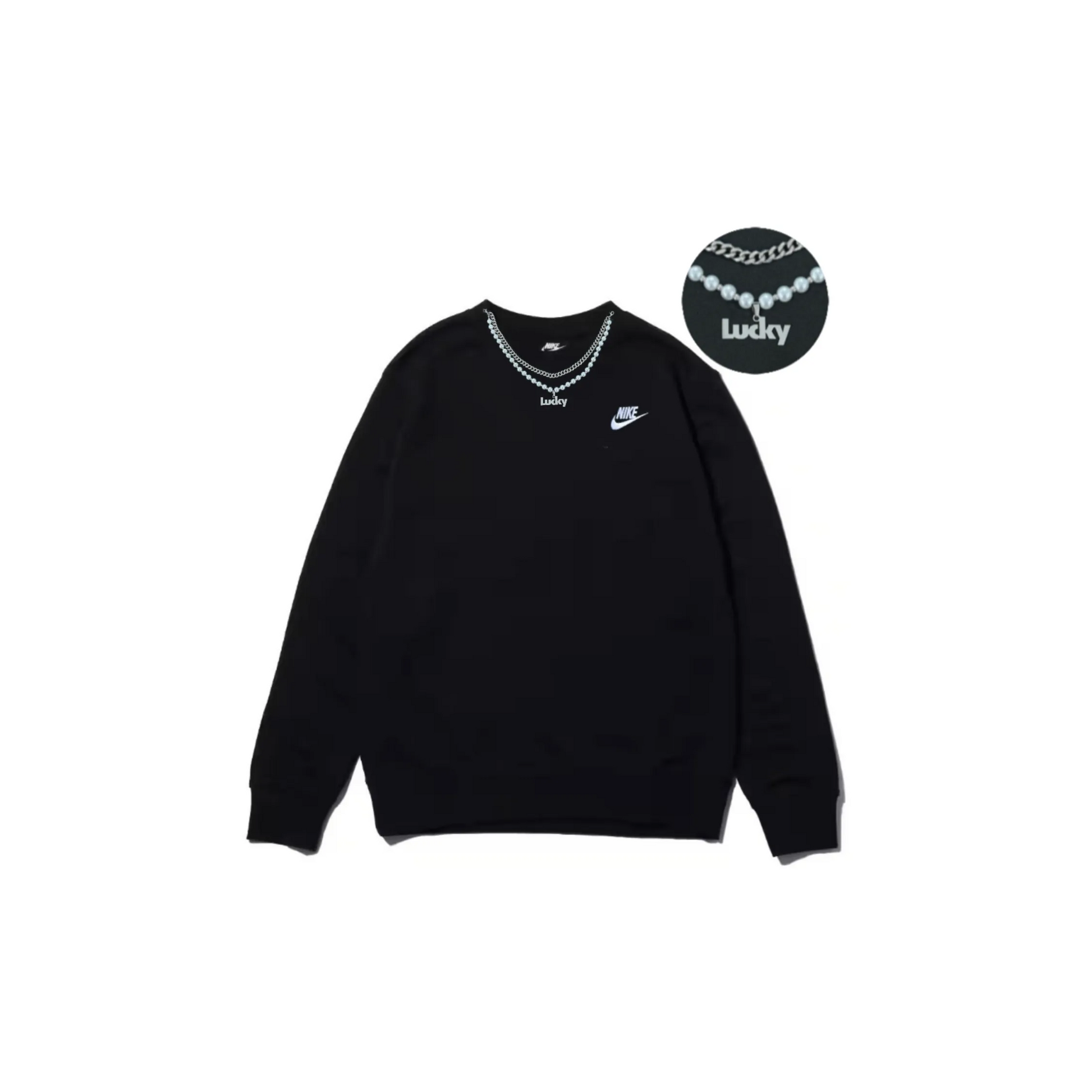 Custom Nike Sweatshirt Solid Black With Chain