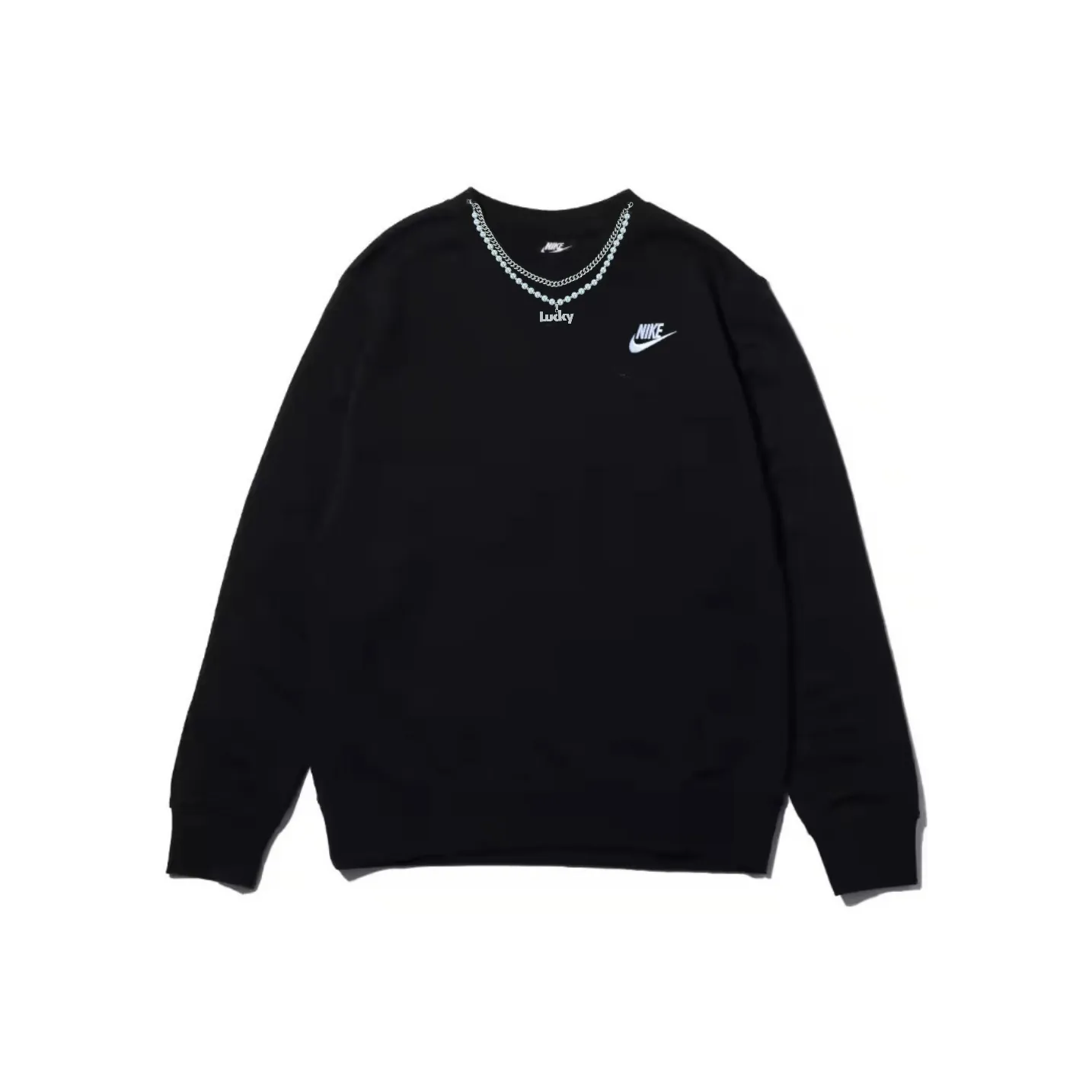 Custom Nike Sweatshirt Solid Black With Chain