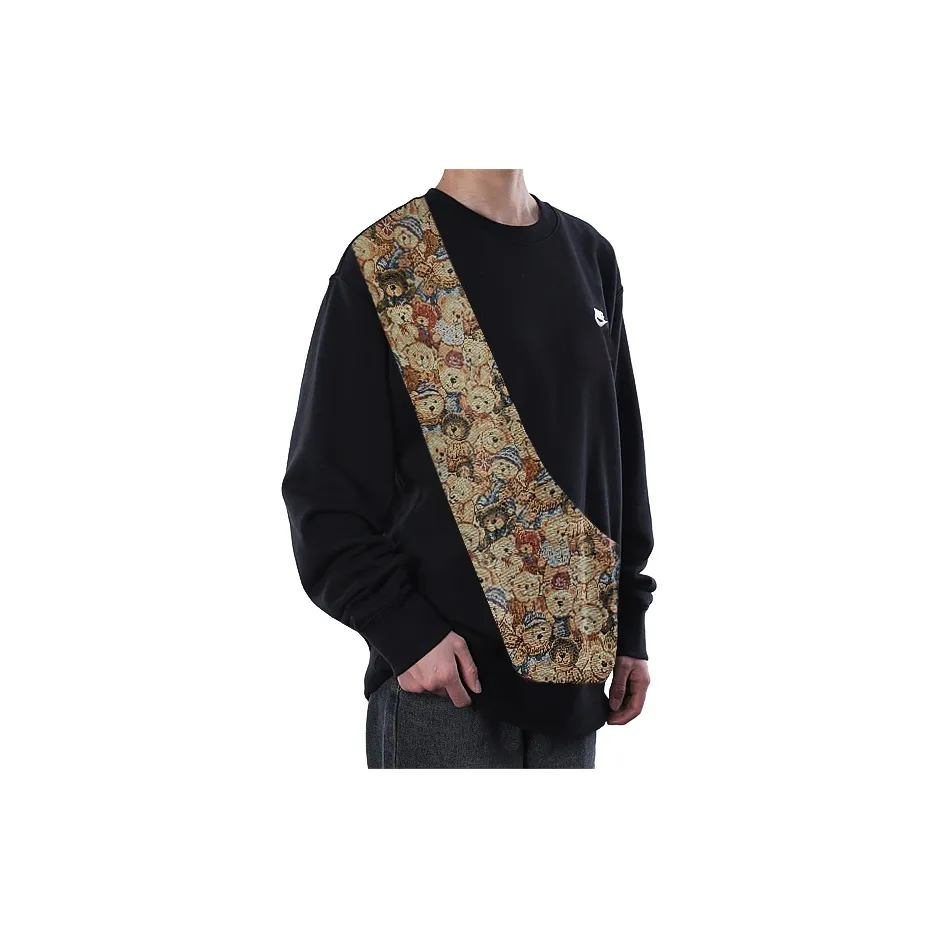 Custom Nike Sweatshirt Teddy Bear Pattern Black Khaki