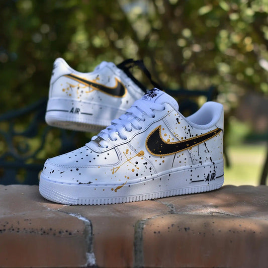 Hand Painted Black Gold Splatter Custom Air Force 1 Sneakers