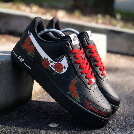 Dark Black Rose Floral Custom AF 1s Shoes