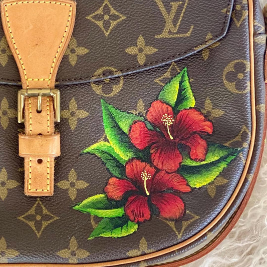 Custom Hand Painted Red Hibiscus Purse