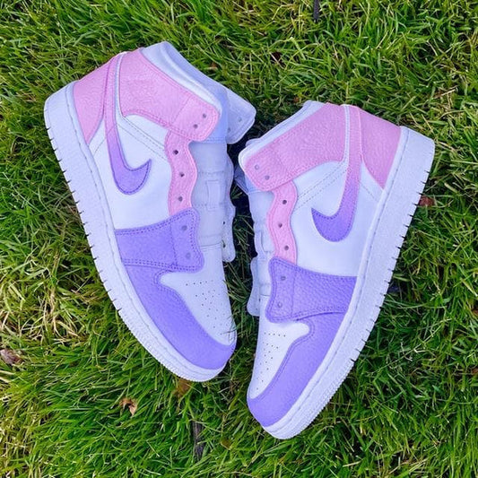 Dreamy Baby Pink and Mystical Purple Custom AJ 1s Shoes