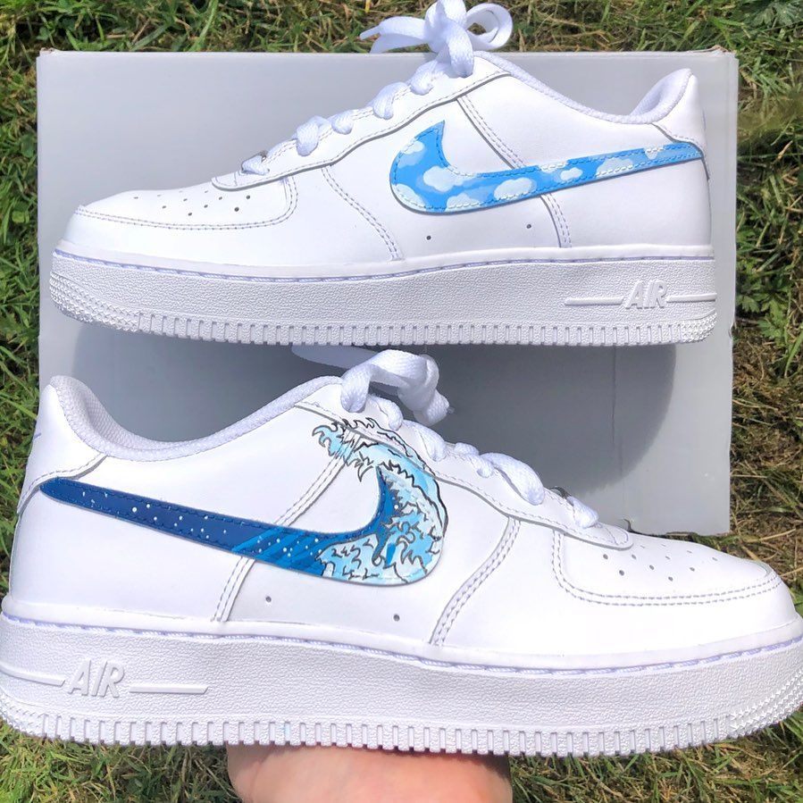Dreamy Blue Wave Cloud Pattern Custom AF 1s Shoes