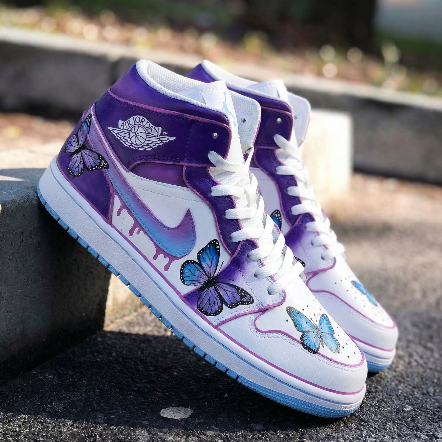 Dreamy Purple Blue Butterflies Custom AJ 1s Shoes